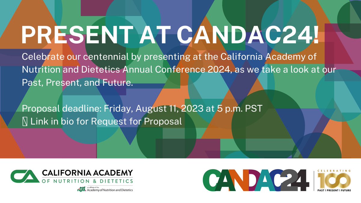 RDNutritionCA's tweet photo. Commemorate the Past, Celebrate the Present, and Cultivate the Future for our 100-year anniversary. Make your mark at #CANDAC24. 🔗https://t.co/okex5YYAGI https://t.co/PGef1kfdYU