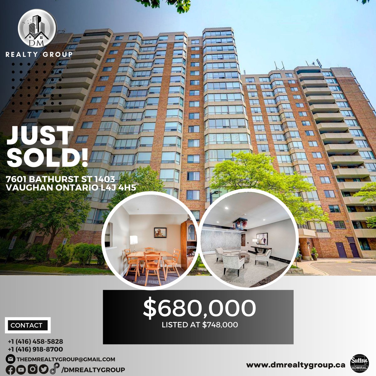 dm_realty56006's tweet photo. "SOLD! Congratulations to the new owners of this stunning property at 7601 Bathurst St 1403 in Vaughan , Ontario! A big shoutout to DM Realty Group for making dreams come true.🏘️🏘️
#SoldByDMRealtyGroup #DreamHome" https://t.co/ch3E3PfENO