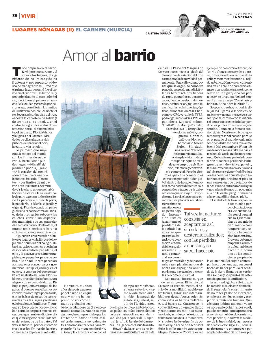 GuiraoCristina's tweet photo. Comparto el segundo artículo sobre #lugaresnómadas que publica hoy @laverdad_es de Murcia, gracias @manuelmadrid_lv por esta oportunidad de trabajar con la ilustradora  @miriam_abellan https://t.co/TgdeeC59Db