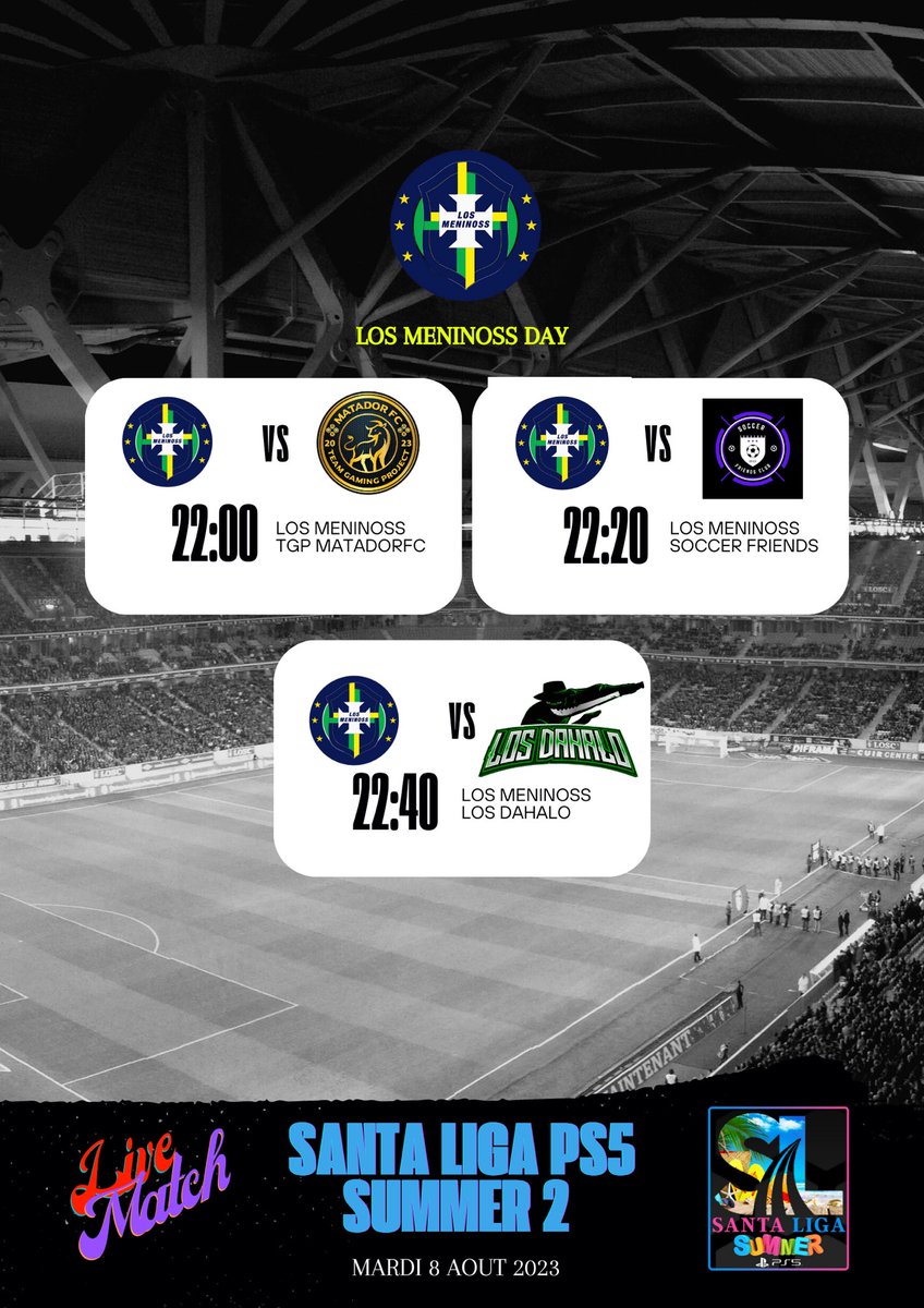 📢 Programme de la Soirée 📢

🏆| <a href="/santa_liga/">SANTA LIGA</a> 

🟢🟡Vamos Meninoss 🟡🟢