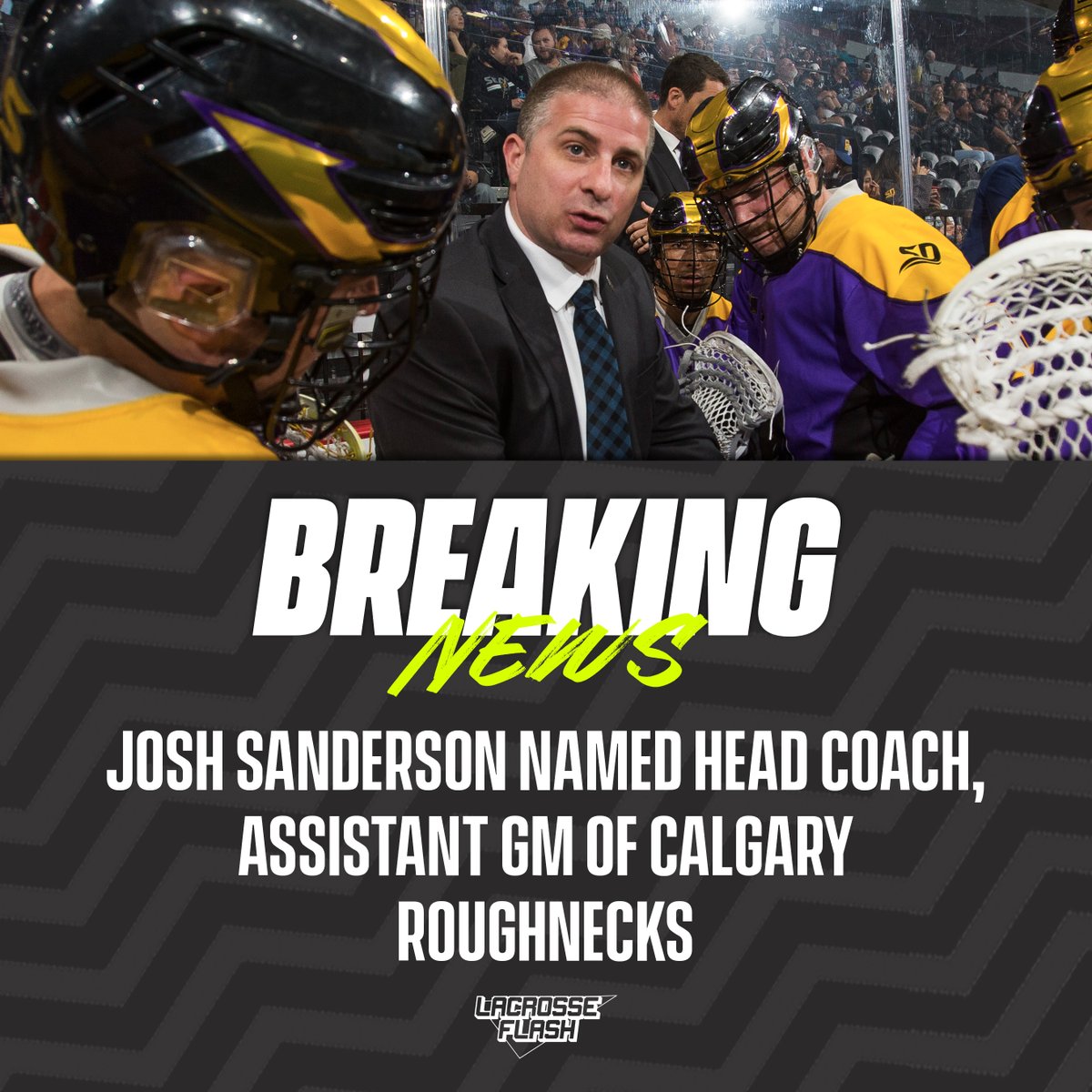 LacrosseFlash's tweet photo. Shooter to the Saddledome 🤠

Josh Sanderson has been named the Head Coach and Assistant General Manager of the @NLLRoughnecks 

#LaxFlash⚡️ https://t.co/7cLNlBsTNu