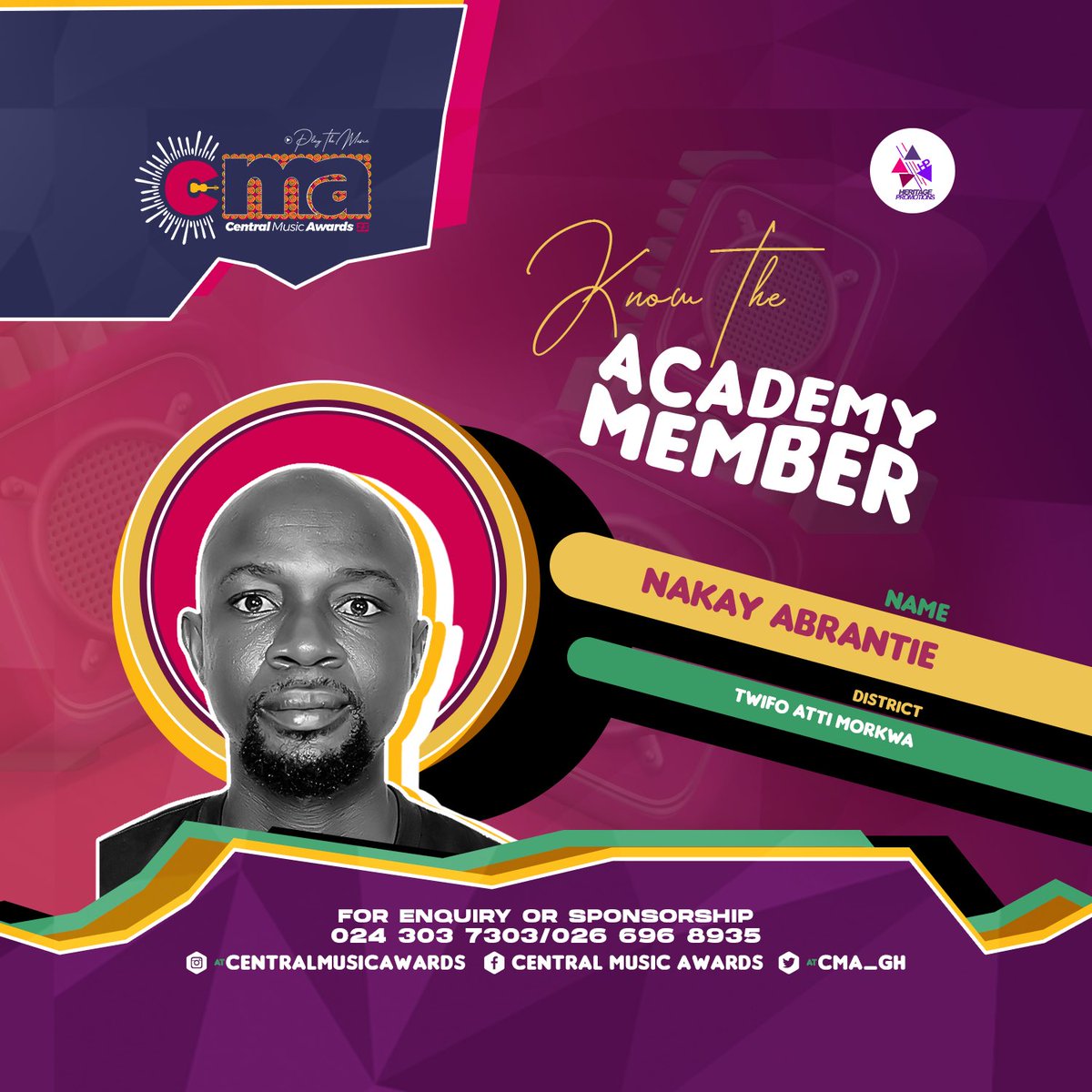 Introducing Nakay Abrantie, our new academy member representing TWIFO ATTI MORKWA District for Central Music Awards 2023 

NB: Entries for nomination open on Monday, 28th August 2023. 

The <a href="/CMA_Gh/">𝐂𝐞𝐧𝐭𝐫𝐚𝐥 𝐌𝐮𝐬𝐢𝐜 𝐀𝐰𝐚𝐫𝐝𝐬 2025</a> is powered by <a href="/heritagepromogh/">Heritage Promotions</a> 

#CMA23 #PlayTheMusic