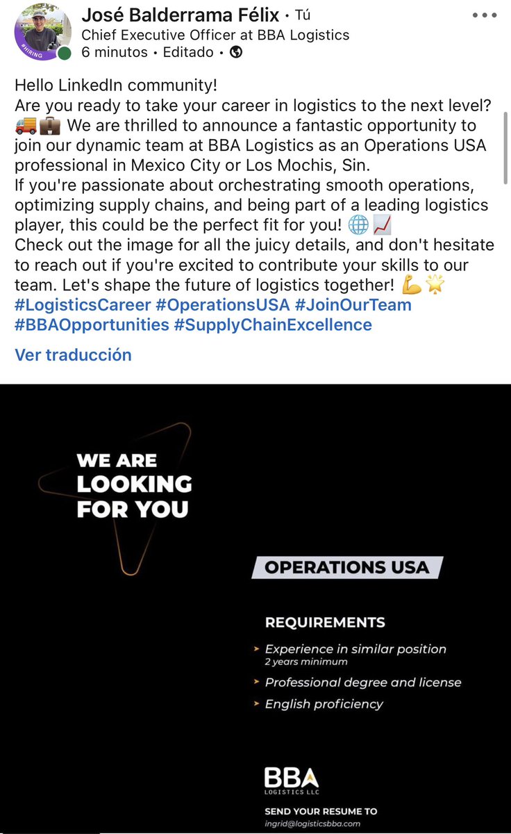 joebalderrama's tweet photo. OPORTUNIDAD DE TRABAJO EN CDMX O LOS MOCHIS 🚀
Manden su cv a ingrid@logisticsbba.com https://t.co/Vs8tMEInBd