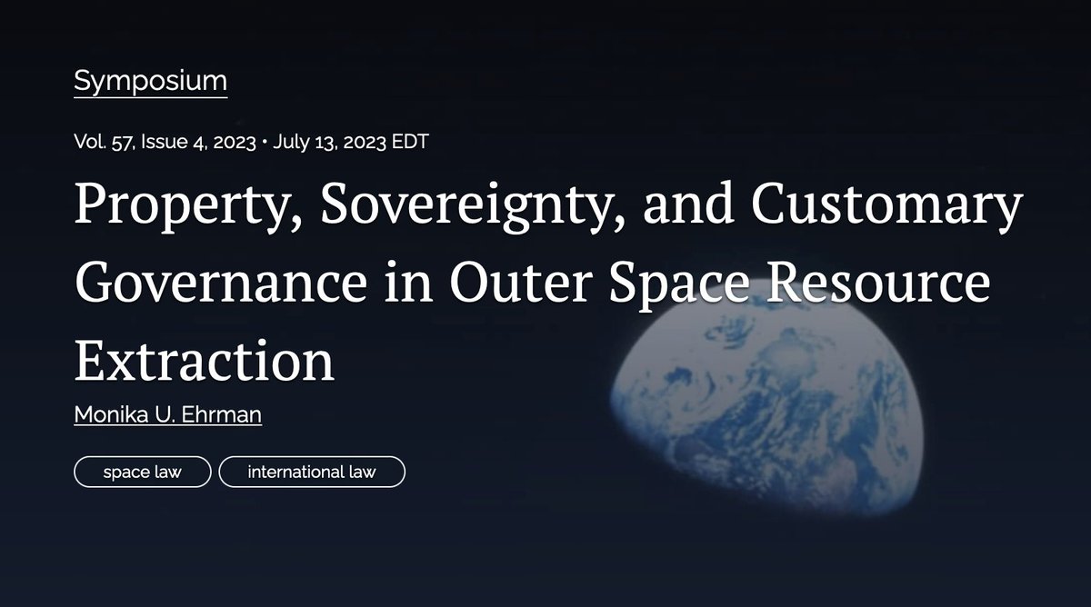 Monika Ehrman (@monikaehrman) on Twitter photo In my 2023 <a href="/GaLRev/">Georgia Law Review</a> article "Property, Sovereignty & Customary Governance in Outer Space Resource Extraction"--I review natural resource challenges in #Space & the assertion of property rights, focusing on sovereignty and custom: papers.ssrn.com/sol3/papers.cf…
cc: <a href="/SMULawSchool/">SMU Dedman School of Law</a> In my 2023 <a href="/GaLRev/">Georgia Law Review</a> article "Property, Sovereignty & Customary Governance in Outer Space Resource Extraction"--I review natural resource challenges in #Space & the assertion of property rights, focusing on sovereignty and custom: papers.ssrn.com/sol3/papers.cf…
cc: <a href="/SMULawSchool/">SMU Dedman School of Law</a>