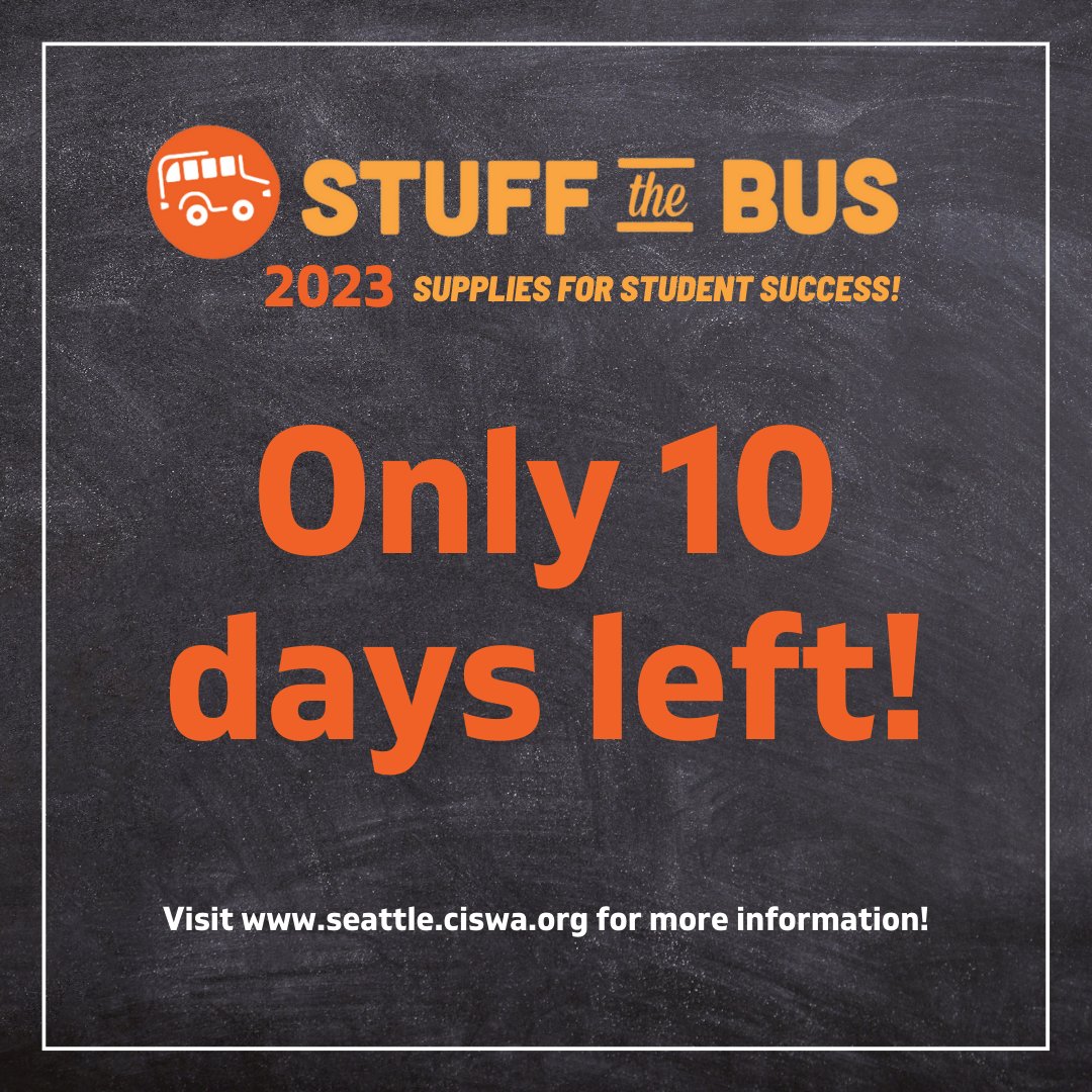 CISSeattle's tweet image. Only 10 days left to support our “Stuff the Bus 2023 – Supplies for Student Success”!

For additional details about how you can support, please visit seattle.ciswa.org.