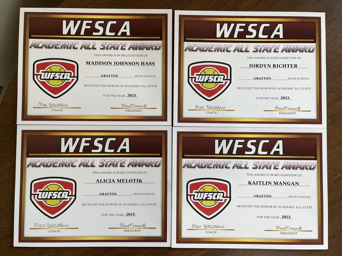 Mike Bergmann (@mrbergmannghs) on Twitter photo So proud to announce these 4 <a href="/GraftonHIHawks/">Grafton Black Hawks</a> senior softball players were honored as Academic All-State. Congrats to Madi, Jordyn, Alicia, and Kaitlin!! #StudentAthletes #BlackHawkPride So proud to announce these 4 <a href="/GraftonHIHawks/">Grafton Black Hawks</a> senior softball players were honored as Academic All-State. Congrats to Madi, Jordyn, Alicia, and Kaitlin!! #StudentAthletes #BlackHawkPride