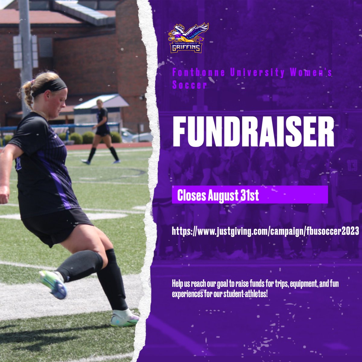 fbuwsoccer's tweet photo. 🚨FUNDRAISER🚨

Please help support Fontbonne Women’s Soccer program. We are raising funds to improve our trips, equipment, and create fun experiences for our student-athletes. 

Use the link in our bio to donate, every little helps!! Thank you💜 https://t.co/Z6jPODCQfT
