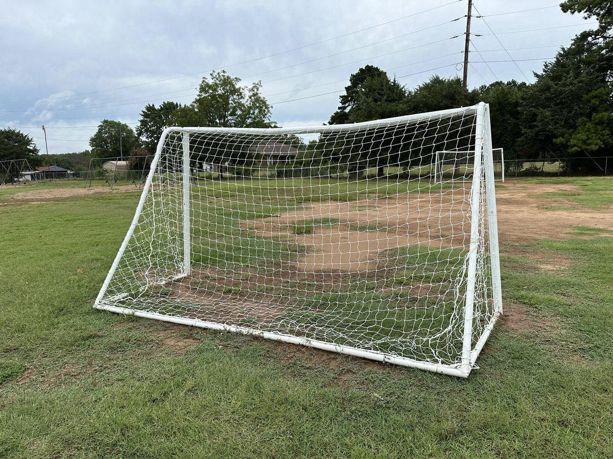 New nets on the goals at the Alma Intermediate School playground for a new school year! #almasoccer #only1Airedale