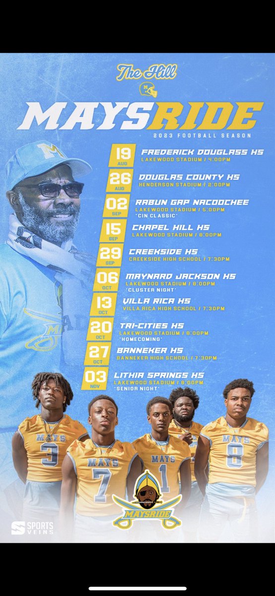 Our official Mays High Varsity football schedule 2023-2024 #maysride 🩵💛