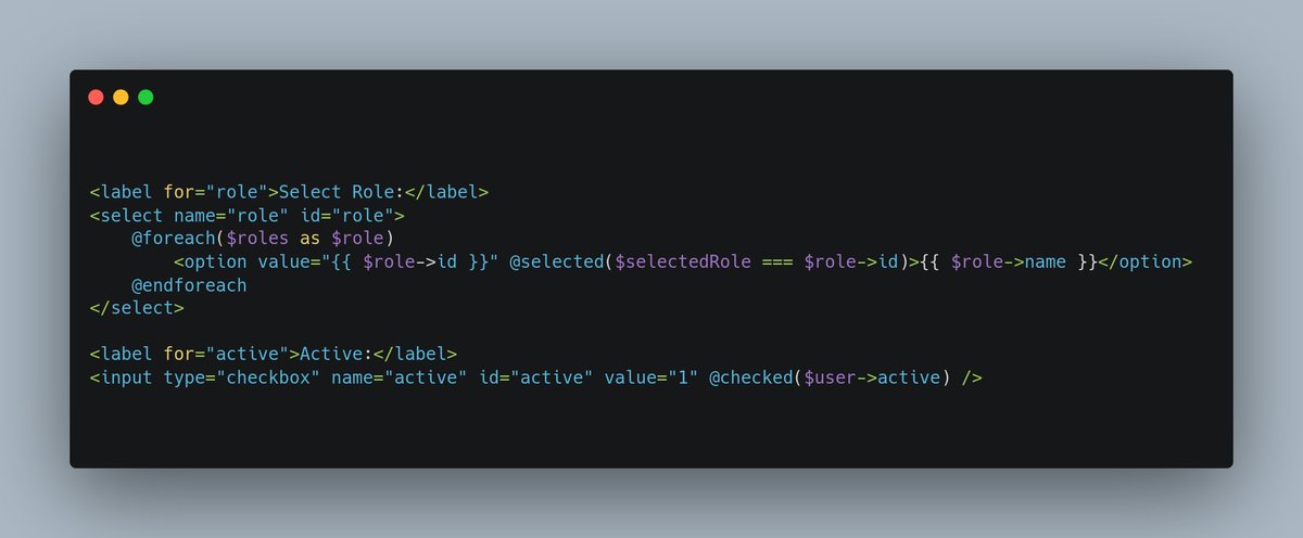 hamoda_dev's tweet image. لو بتستخدم blade و بتتعامل مع select او checkbox بدل ما تكتب if و تشوف اذا القيمة متساوي تطبع selected او checked تقدر تستخدم
@checked و @selected Blade directives.
#PHP #Laravel #laravelframework