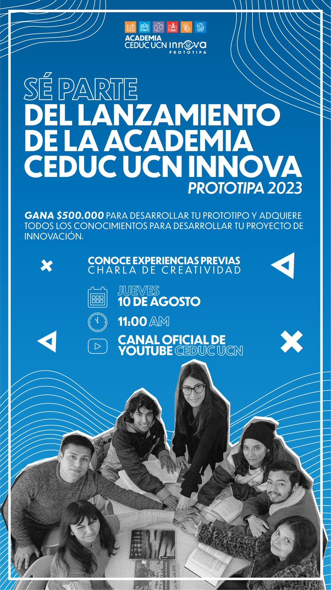 🚀  Sé parte del lanzamiento de la Academia <a href="/CeducUCN/">Fundación Ceduc UCN</a> Innova - Prototipa 2023. 

🔗 Entérate de todos los detalles del concurso de emprendimiento este jueves 10 de agosto a las 11:00 am en👉youtube.com/@CANALCEDUCUCN