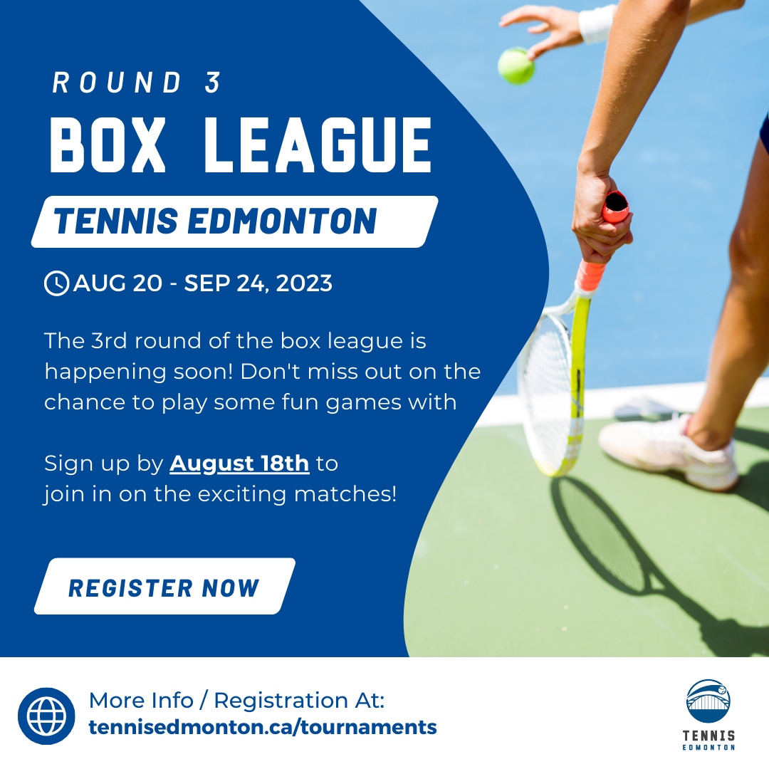 Round 3 of the Tennis Edmonton Box League is almost here! Make sure to sign up before August 18, 2023, and join us in all the exciting tennis matches! 
⁠
[For more Information &amp; Registration]⁠ or Link in Bio⁠
tennisedmonton.ca/leagues
⁠
#tennis #tennisedmonton