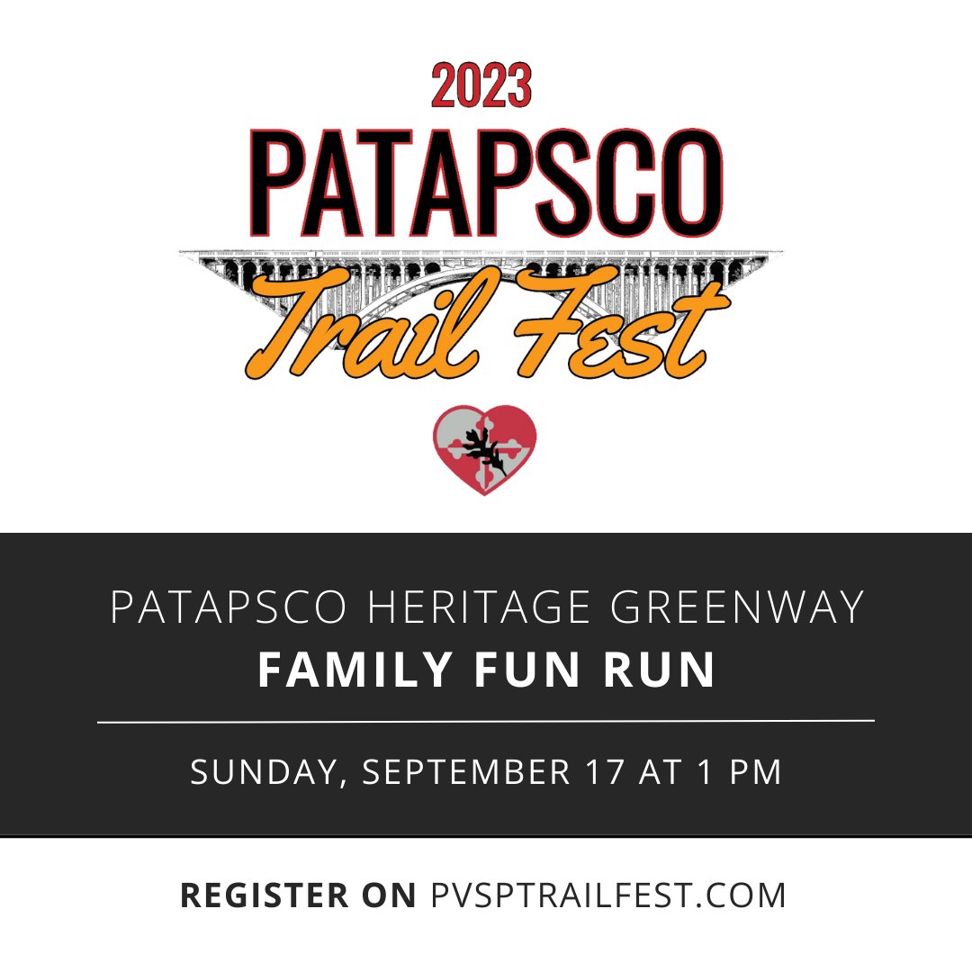 Join us on September 17th at 1 PM for the Family Fun Run at Patapsco Trail Fest!
 
On the day of the event, choose from three short courses through the Pickall Area of Patapsco Valley State Park.

View the full schedule and register here: pvsptrailfest.com

#patapsco