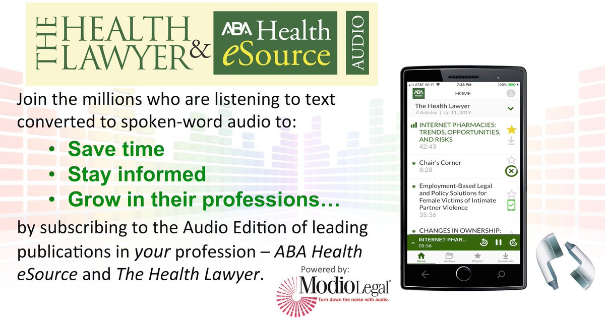 ABA Health eSource July 2023: The Americans with Disabilities Act: Protecting Civil Rights for People with Substance Use Disorders - Listen today on your ABA Health Law Audio App! FREE for <a href="/abahealthlaw/">ABA Health Law Section</a> Members: ow.ly/1UWd50vwQkn. #HLS4U
