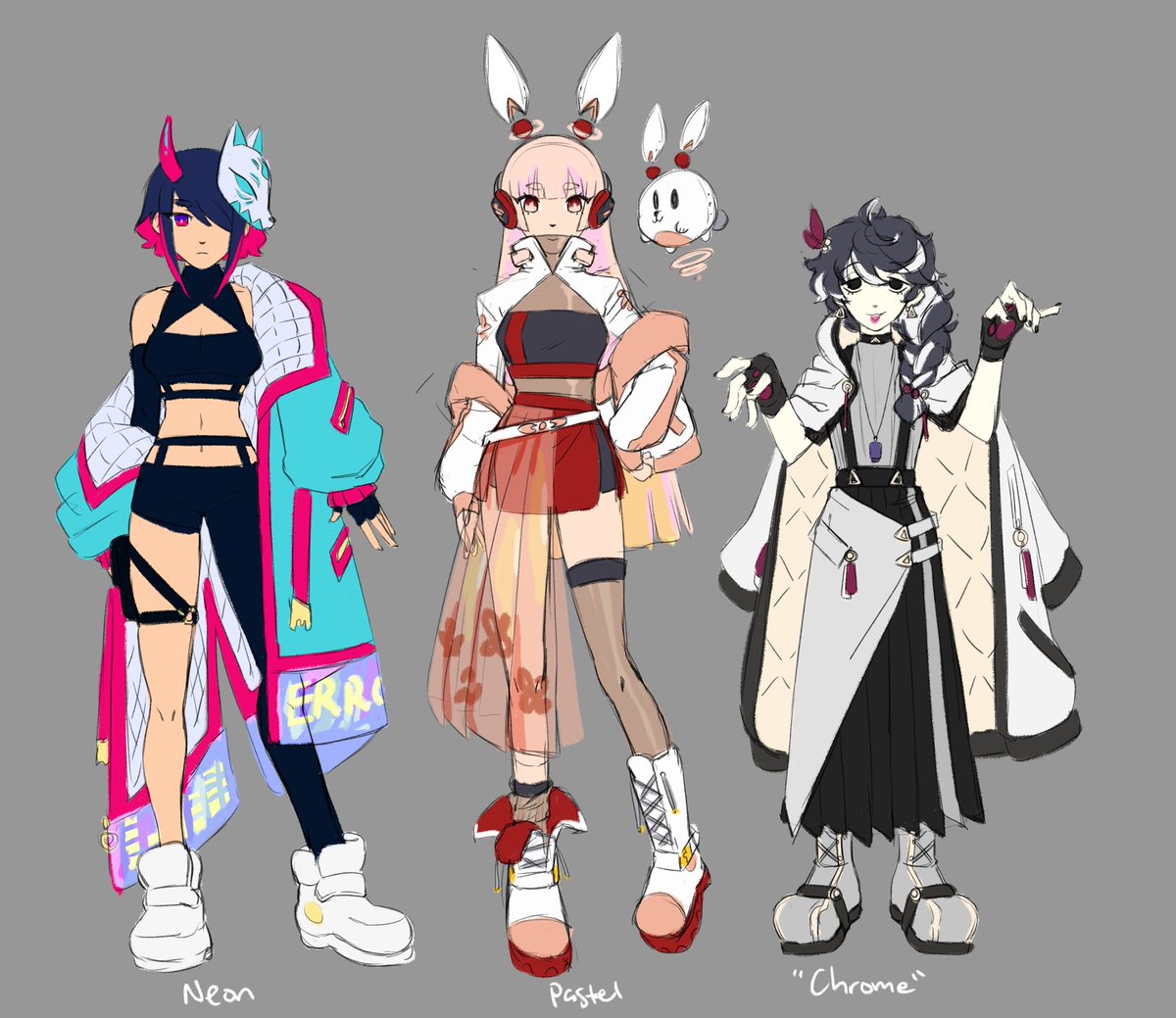 MadameRinRin's tweet photo. Quick, mods are asleep, post forbidden OC height chart--
#OCNeon #OCPastel #OCChrome https://t.co/iXGiUKuHaF
