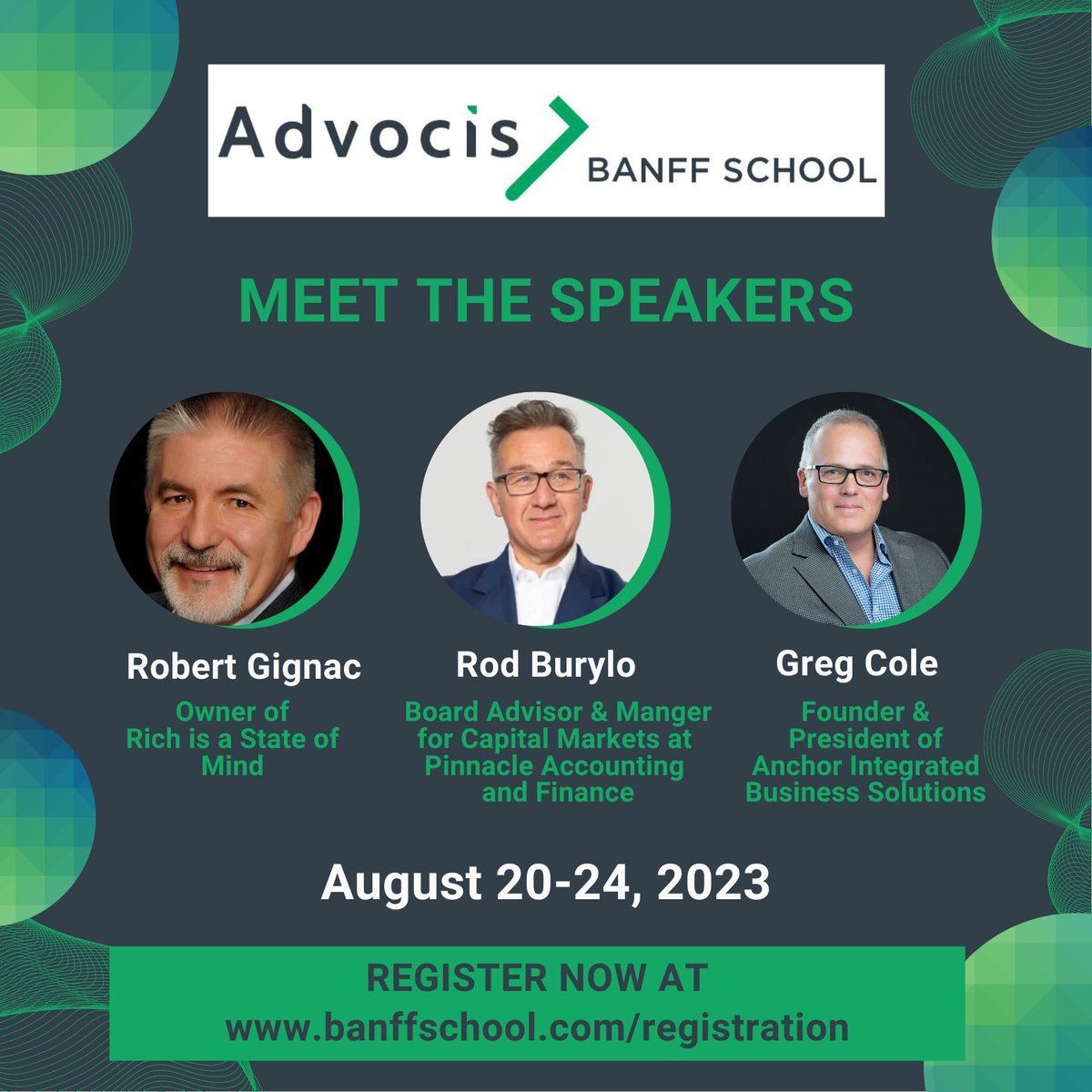Get ready for an incredible lineup of speakers at this year's Advocis Banff School! 

Check out our speakers and agenda here: 
ow.ly/RRP950OL54e
ow.ly/flWh50OL54g
