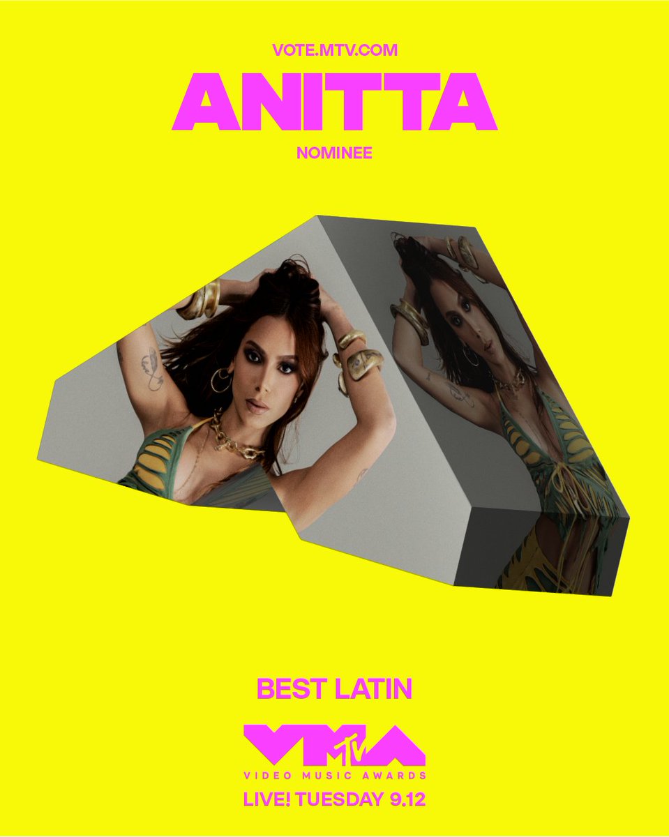 MTV's tweet photo. @Anitta ANITTA! you're #VMA nominated! ❣️ VOTE at https://t.co/hEh9YTg5A1! https://t.co/2kBsZm5kwv