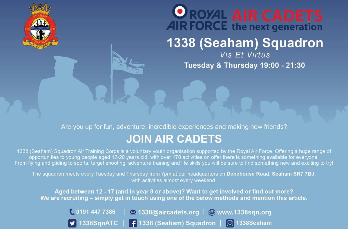 Are you up for fun and adventure?
JOIN AIR CADETS!
Aged between 12-17 (and in year 8 or above)? Want to get involved or find out more? We are recruiting! Leave your details below to express your interest and we will be in contact soon.
forms.office.com/r/65YvhCTcpU
