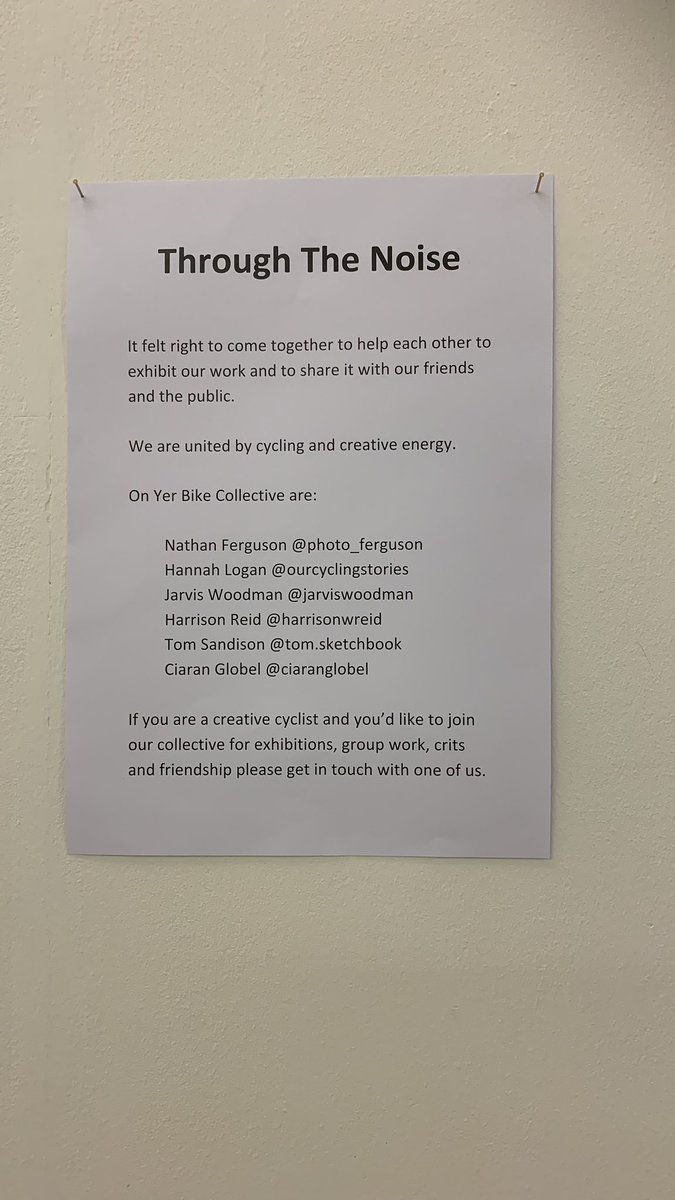 If you are in #Glasgow visit a great wee exhibition ‘Through the Noise’ by the On Yer Bike Collective at the Outlier Coffee Shop 38 London Road. #PowerOfTheBike #ThisMachineFightsClimateChange