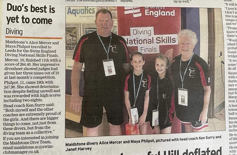 maidstonesc's tweet photo. “Duo’s Best Is Yet To Come” Maidstone Divers in Kent Messenger - 👏 Well done Alice &amp; Maya 👏#diving #divers #divesquad @kent_online @swimzi #nationalskillsfinals2023 @allensofkingsbury #swimenglanddiving #GBDiving https://t.co/uhD9cLBfIW