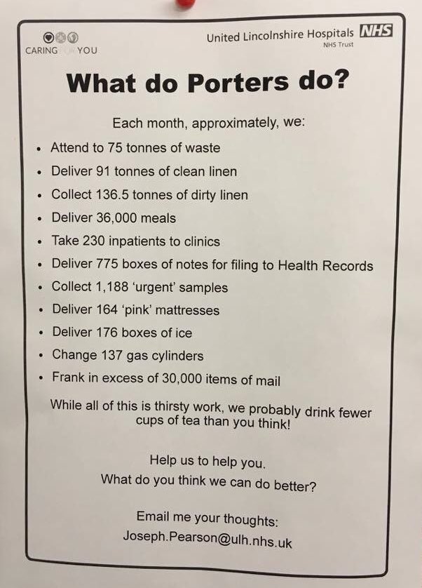 Please spare a RT for all the porters across the NHS who keep our NHS going every single day. We are so grateful to all of you.