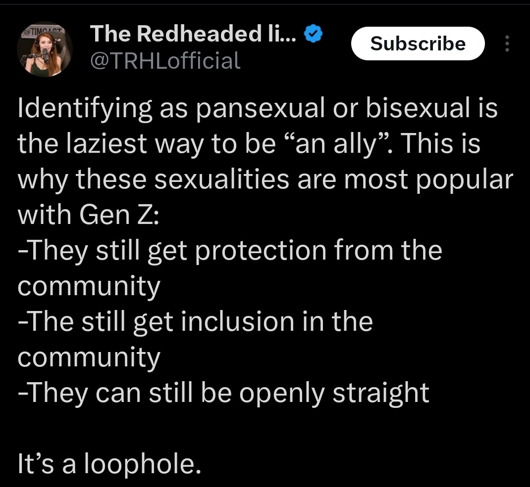 Being identified as biphobic is the easiest way to be identified as not an ally. This is why being biphobic is so popular among losers like this.