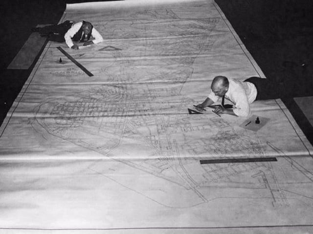 EngineeringElev's tweet image. Engineers mapping out electrical lines before computers