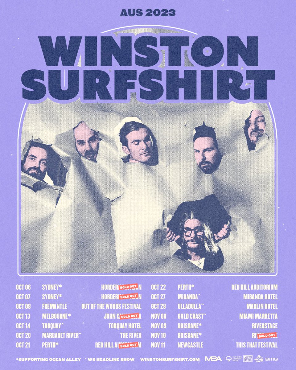 Australia! After a run sold out shows down the East Coast, we've heard your call &amp; we’ll be back on the road in October to see the rest of you ! 

Can’t wait to party with you all 🇦🇺

Tix on sale now -&gt; winstonsurfshirt.com/tour