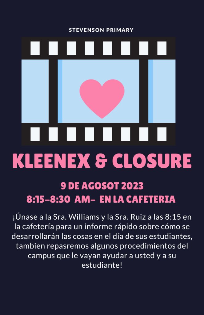 RLSStars's tweet image. Kleenex and Closure for Pre-K and Kinder parents 
At 8:15 in the cafeteria.

Kleenex y Closure para padres de Pre-K y Kinder
A las 8:15 en la cafetería