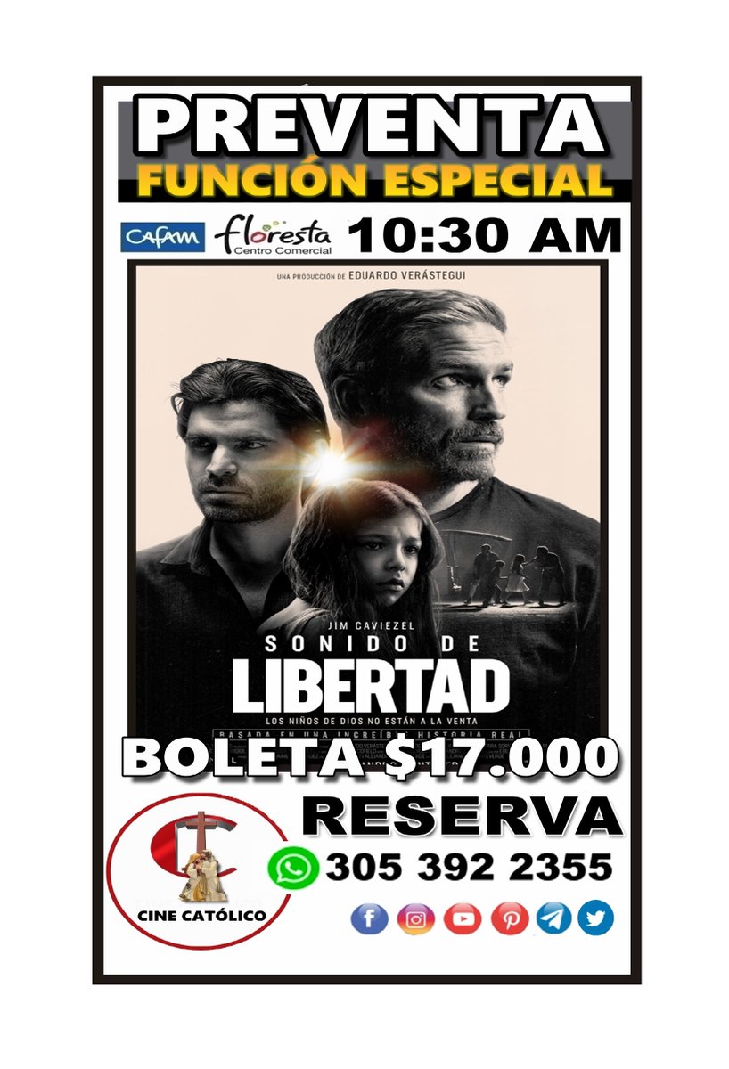 cinecatolico's tweet photo. PREVENTA SONIDOS DE LIBERTAD - SOUND OFF FREEDOM. FUNCIONES ESPECIALES
RESERVA YA TU BOLETA: https://t.co/EQ4AIV01hM

CUPOS LIMITADOS
#SonidosDeLibertad #SoundOfFreedom 
#hoy #Cine #peliculas #cinecatolico #Bogota #bogotanorte #bogotadc #emaus #emauscolombia #lazosdeamormariano https://t.co/30obazKR4I