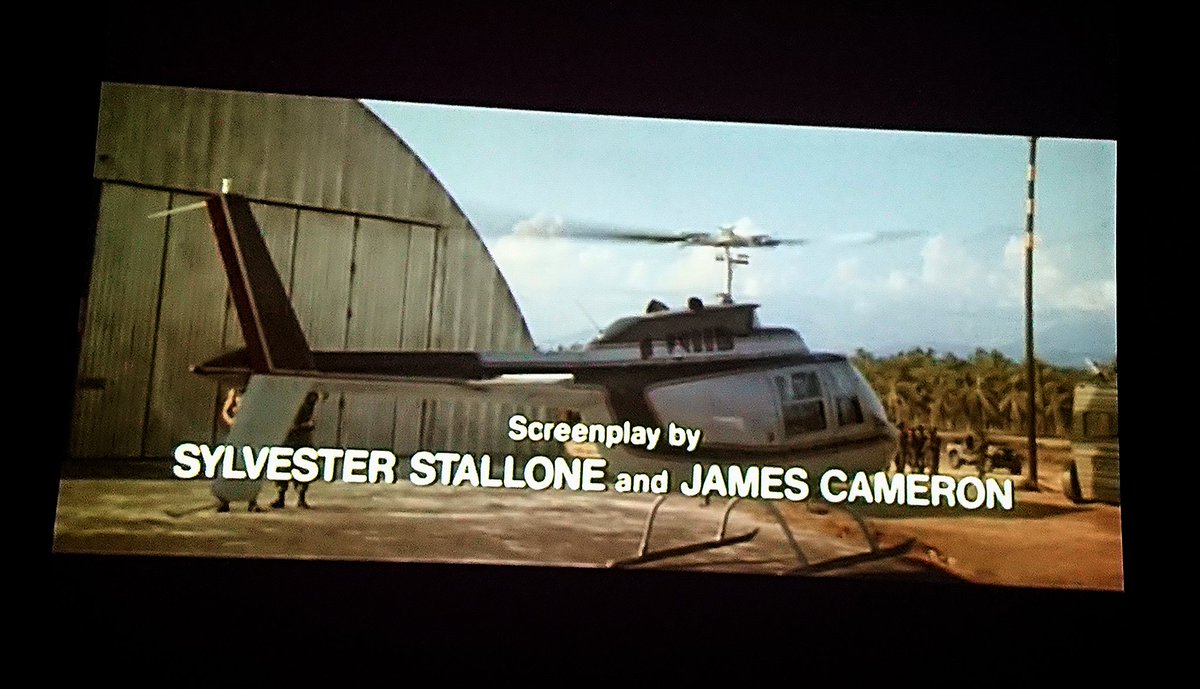 Edmahoo's tweet photo. Watching #Rambo #FirstBloodPart2 starring #SylvesterStallone
When you notice one of the huge big names in movie making #Screenplay by #JamesCameron
(I will probably only watch the first ten mins before I fall asleep!) 😴 https://t.co/cVLvLYAgZd