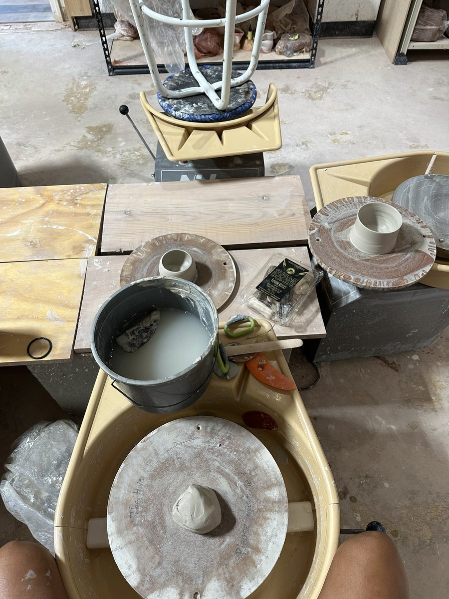 hawleydom's tweet image. Making a mess, but loving every minute of it.  #pottery #keramik #wheelthrowing #art
