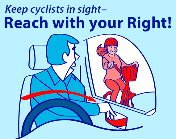 Share #BCHwys and roads with cyclists responsibly: when parking, keep cyclists in sight, and reach with your right. #ActiveTransportation

Opening the door of a parked car when it isn't safe can lead to a fine of $368. Read more about 'dooring' here: bit.ly/3OLefbw
