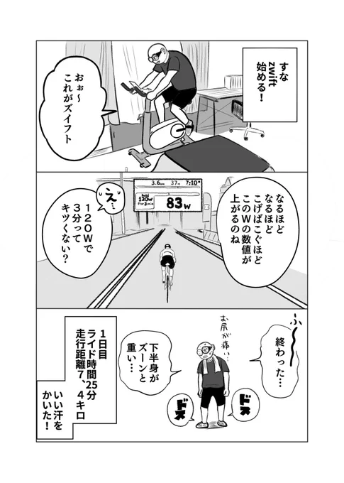 ZWIFT(ズイフト)の漫画2/2ズイフトとは実際にペダルをこいでプレイするバーチャルサイクリングアプリです#ちりつも日常 