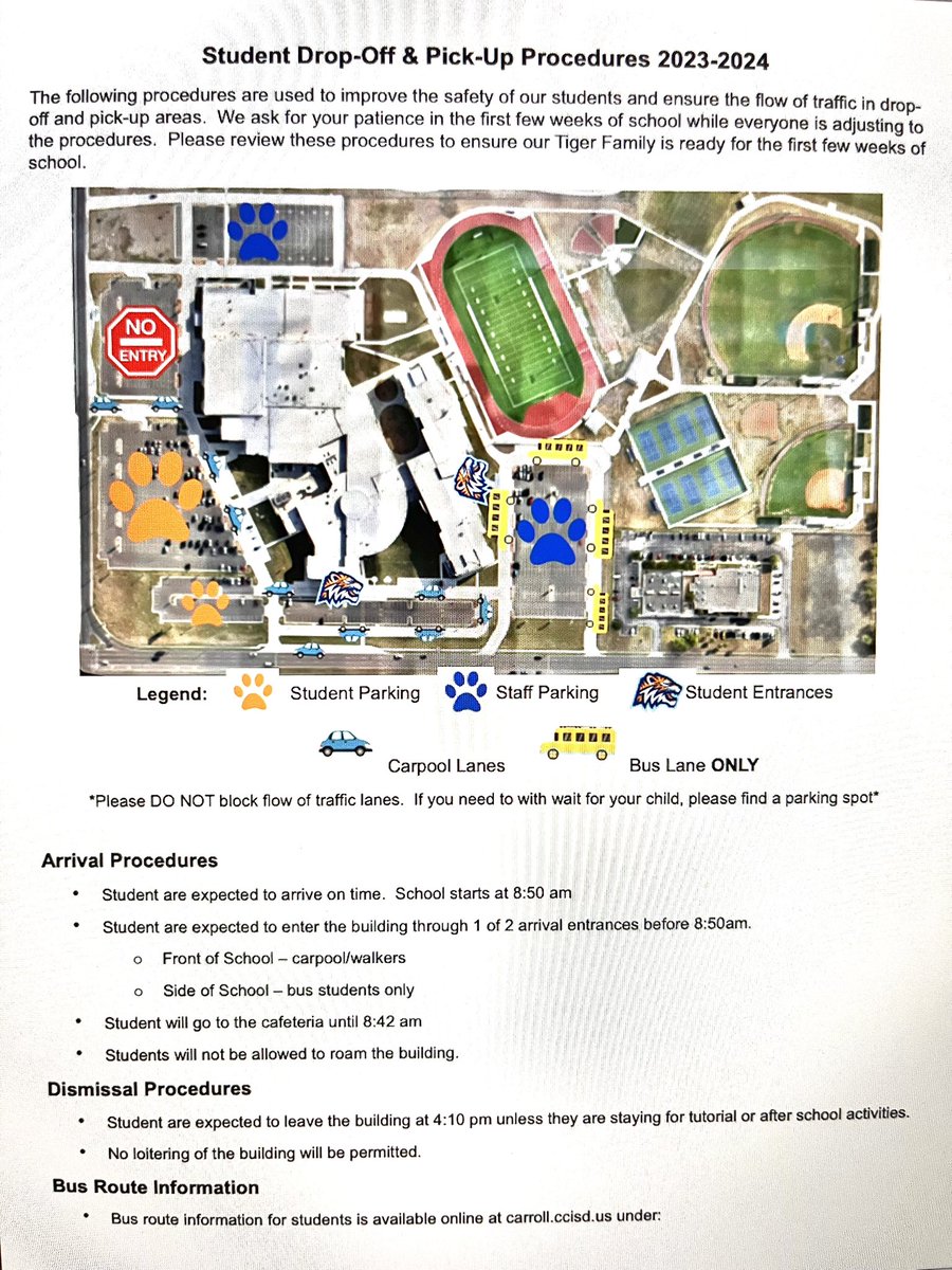 MaryCarrollHigh's tweet photo. We are excited to have our Tigers back tomorrow! Please review the student drop-off and pick-up procedures for the 2023-2024 school year. Let’s make it a great year! Go Tigers!!! 🐅🐅🐅 https://t.co/zFObLc7ID1