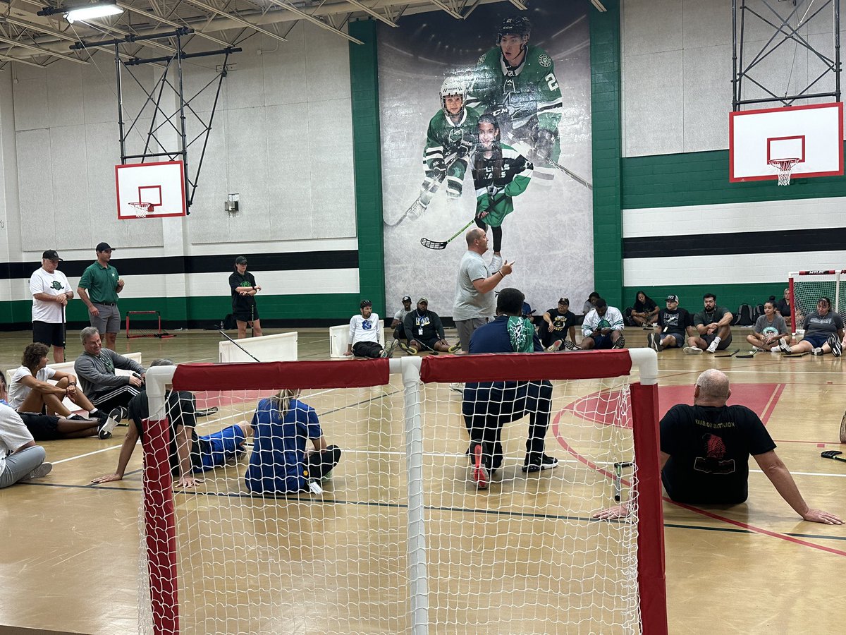 Thank you <a href="/DallasStars/">Dallas Stars</a> for stopping by <a href="/grandprairieisd/">Grand Prairie ISD</a> to train our PE teachers. Can’t wait to expose our students hockey! 🥅 🏒