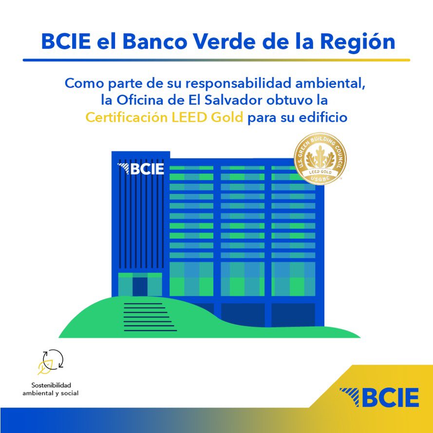 BCIE_Org's tweet photo. El edificio de la Oficina del #BCIE en #ElSalvador 🇸🇻 ha logrado ser el primer proyecto en el país en obtener la Certificación LEED en su versión 4.1, demostrando con ello el liderazgo y la visión para alcanzar las metas en términos de sostenibilidad y eficiencia de recursos. 💡♻️

👉🏼 Conozca más de este logro del Banco: https://t.co/y9EFzoF6kh