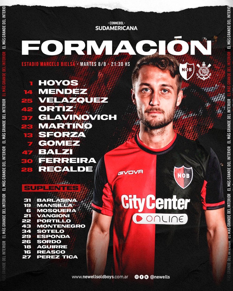Y éstos son los 11 de #Newells 🔴⚫️ para enfrentar a #Corinthians ⚪️⚫️ por la vuelta de los octavos  de final. #intransferibles