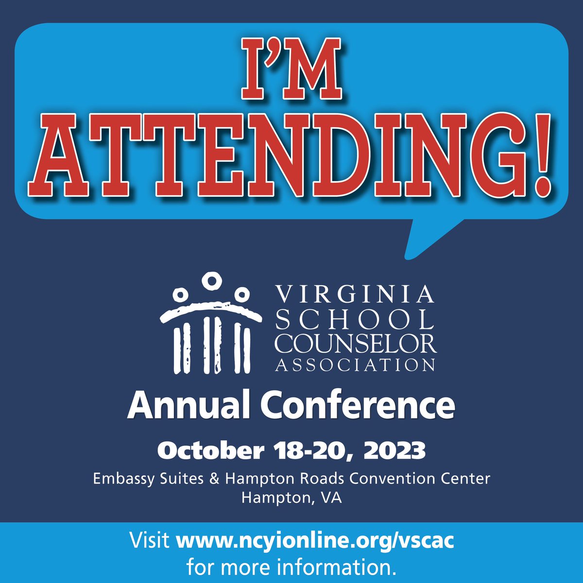 VSCA's tweet photo. We are getting closer to conference! Share these graphics to spread the word that you are “ALL In” for VSCA Annual Conference! Are you speaking? Are you attending? We can’t wait to see you! #vaisforschoolcounselors #vscainaction https://t.co/3o0cY6VVsm