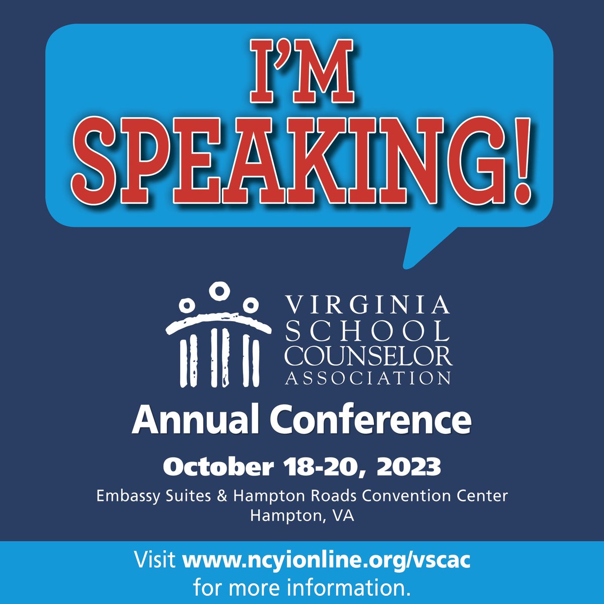 VSCA's tweet photo. We are getting closer to conference! Share these graphics to spread the word that you are “ALL In” for VSCA Annual Conference! Are you speaking? Are you attending? We can’t wait to see you! #vaisforschoolcounselors #vscainaction https://t.co/3o0cY6VVsm