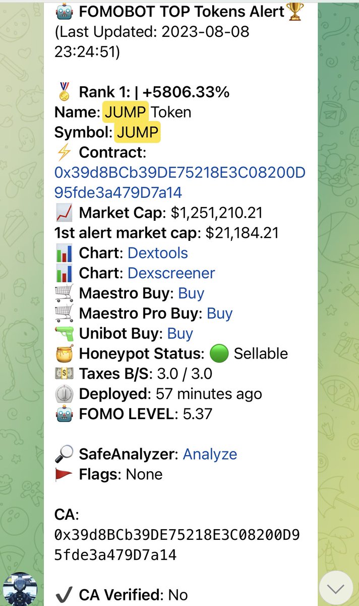 Fomoboterc's tweet image. $jump #jump

X58

#fomobot in 2 hours pulled a x58, a x50 and a x20 

Join Fomohunters now 

0x9287b08598DDA5fEdABae0763C8880ed42C67229

#pepe #shiba #maestro #unibot #fomo #uniswap #doge #babydogearmy
