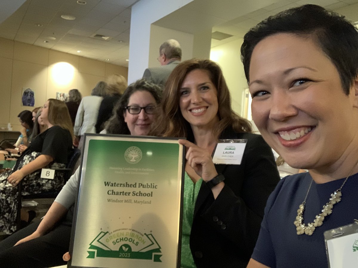 Way to go @WatershedPCS Turtles! You helped our school achieve our Green Ribbon! Proud to accept this @EDGreenRibbon plaque on behalf of our Turtles #EDGRSCeremony
