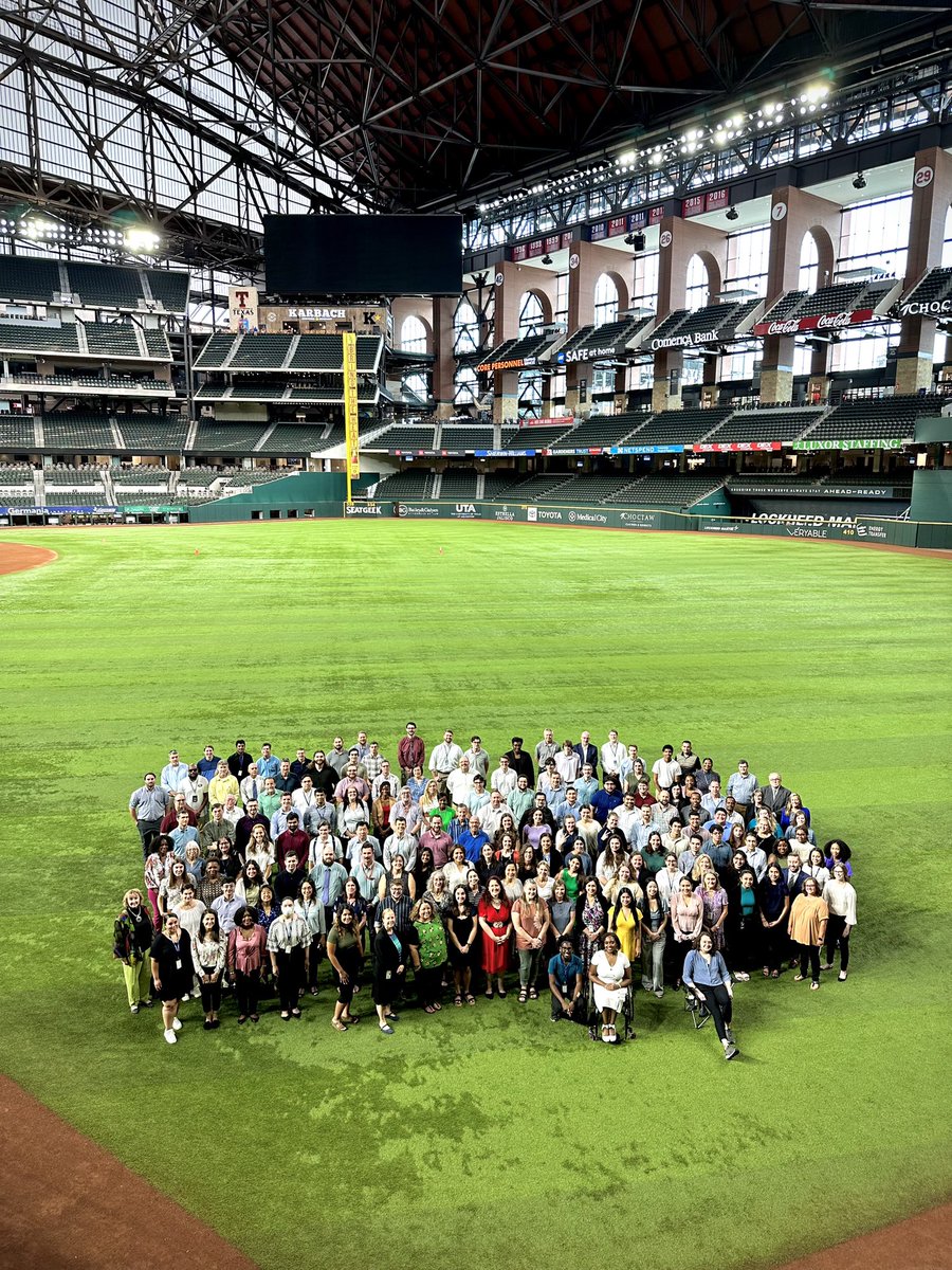NCTCOGtrans's tweet photo. Look where we were hanging out today! Thank you to the first-place @Rangers for letting us take our staff photo at @GlobeLifeField #StraightUpTX https://t.co/iIfAFPMESA