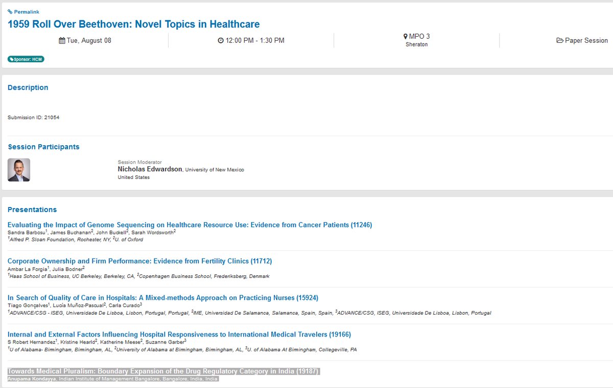 #AOM2023 
Shout out to <a href="/AOM_HCM/">AOM HCM Division</a> Division for a great paper session &amp; for including virtual participants so well! Learnt much from the important work presented &amp; enjoyed discussing my work on medical pluralism through inclusion of indigenous drugs in India's Drugs Act, 1940