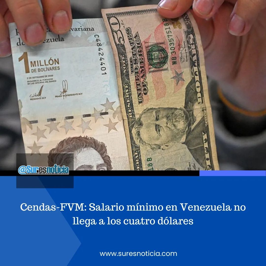 El Centro de Documentación y Análisis de los Trabajadores de la Federación Venezolana de Maestros (Cendas-FVM) aseguró que el salario mínimo mensual en Venezuela no llega a los cuatro dólares.
#sueldominimo
#bolivares #dolar #bonos #venezuela