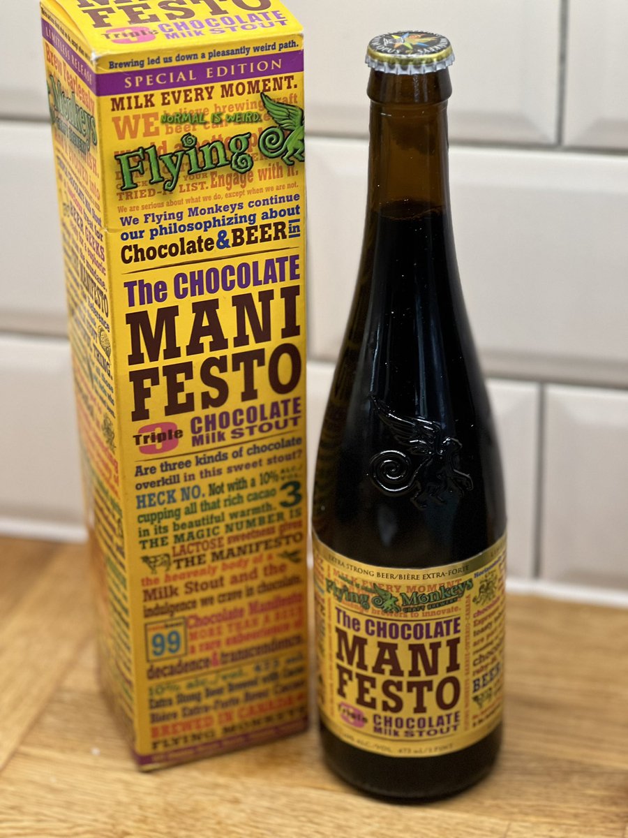 Flying monkeys craft brewery Chocolate manifesto is everything it says on the box and more .. definitely one of the best imperial stouts I have had 🥰