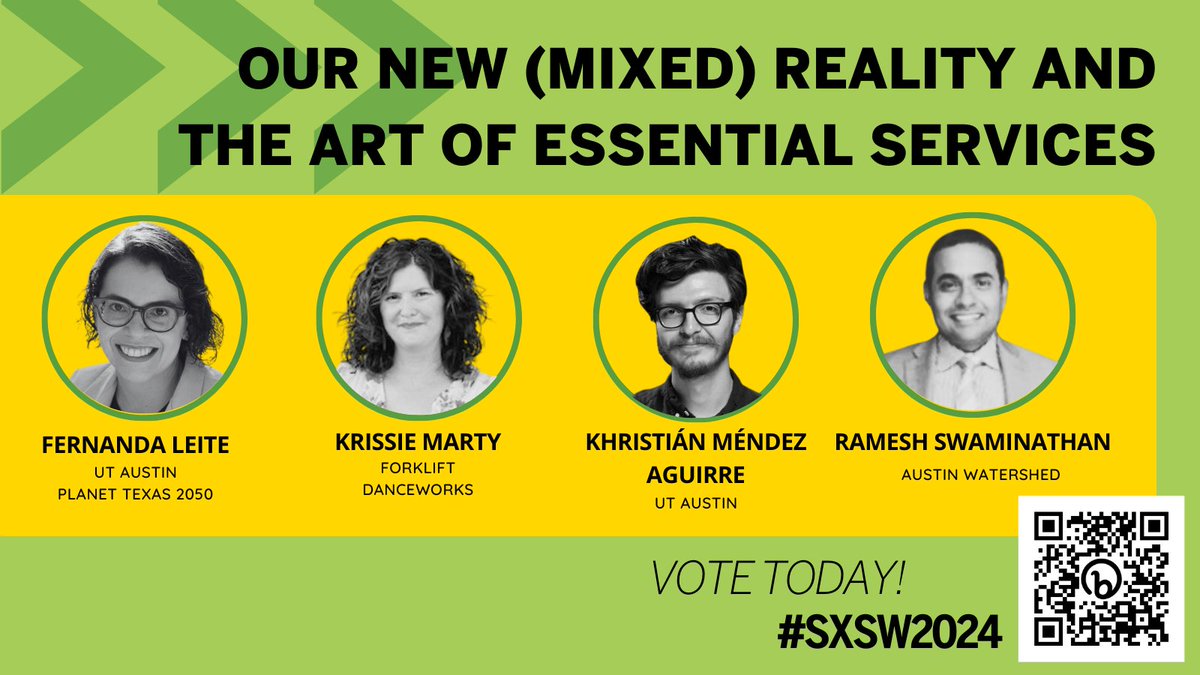 Help us get to #SXSW 2024 by voting for our panel, “Our New (Mixed) Reality and the Art of Essential Services”! Can mixed-reality help us better understand the things we can’t see and build more resilient communities? See more and vote: bit.ly/44gqOAp