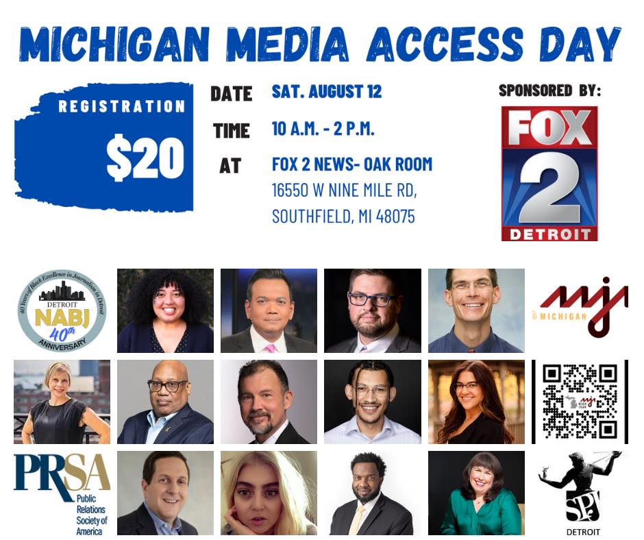 REMINDER! Register NOW to join Michigan's finest news &amp; PR professionals for workshops on how to land coverage and pitch your ideas directly to newsroom editors. 

You won't want to miss this! → bit.ly/3Oi8TDi

#MediaAccessDay #Detroit