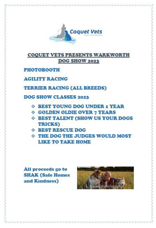 Did you know that Warkworth Show 2023 has a DOG SHOW? Organised by #CoquetVets, a timetable of events will be coming soon so keep your eyes peeled for more details...