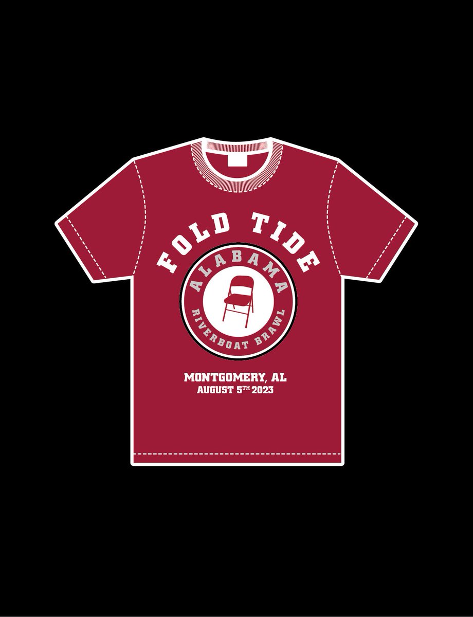 SLNTSTR's tweet photo. Inspired the the RiverBoat Brawl events, felt like making a t-shirt from it. Let me know what you think of it. No official affiliation with the University of Alabama. #RiverBoatBrawl #Alabama #MontgomeryBrawl #TShirtDesign #FoldingChair #RollTide #FoldTide #Inspiration #Humor https://t.co/1UQySoC4dW